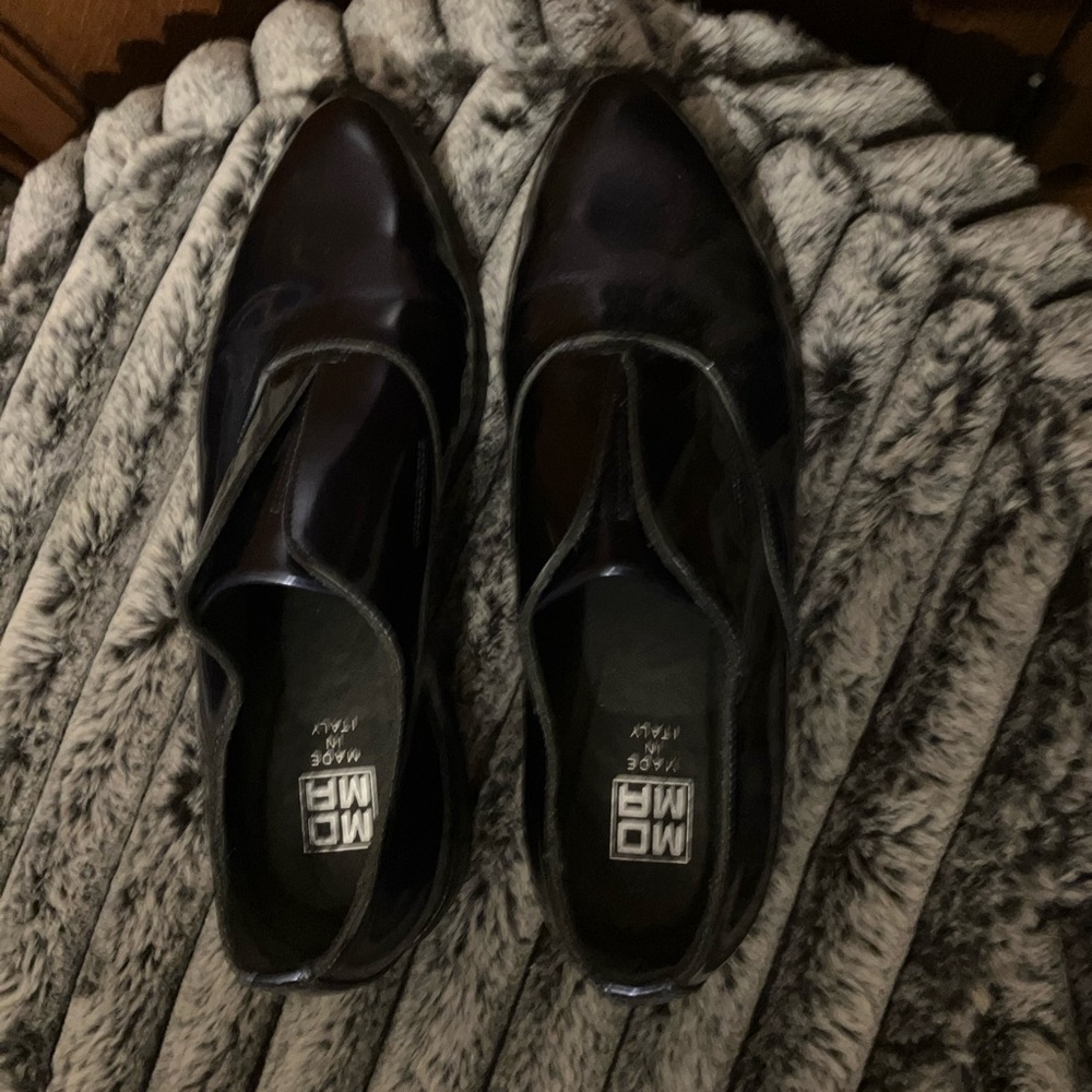 Women’s Oxfords, made Italy, Patent leather - Navy/ Black 7.5